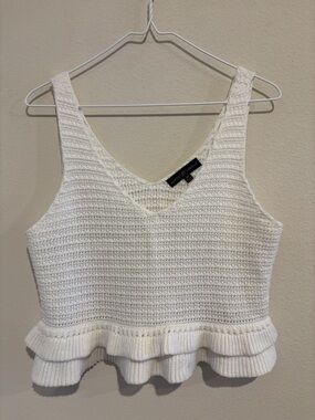 Almost Famous White Knit Ruffle Cropped tank top